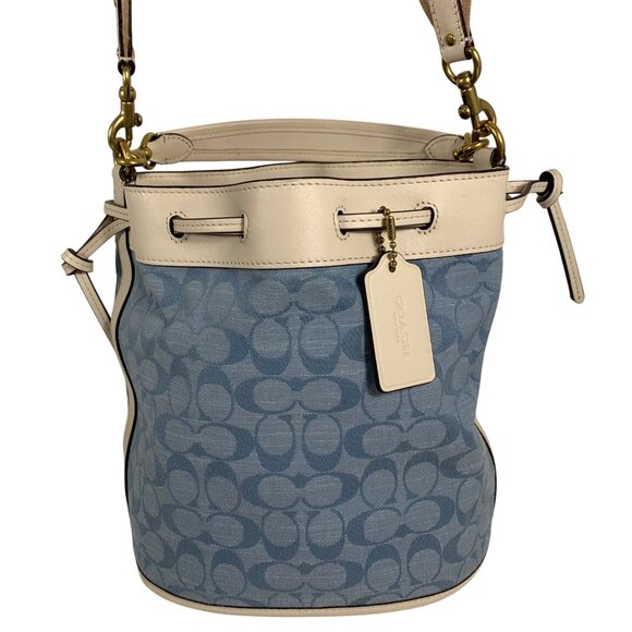 COACH Field In Signature Jacquard Chambray C4693 2 Way Bucket Shoulder Bag - Picture 2 of 14